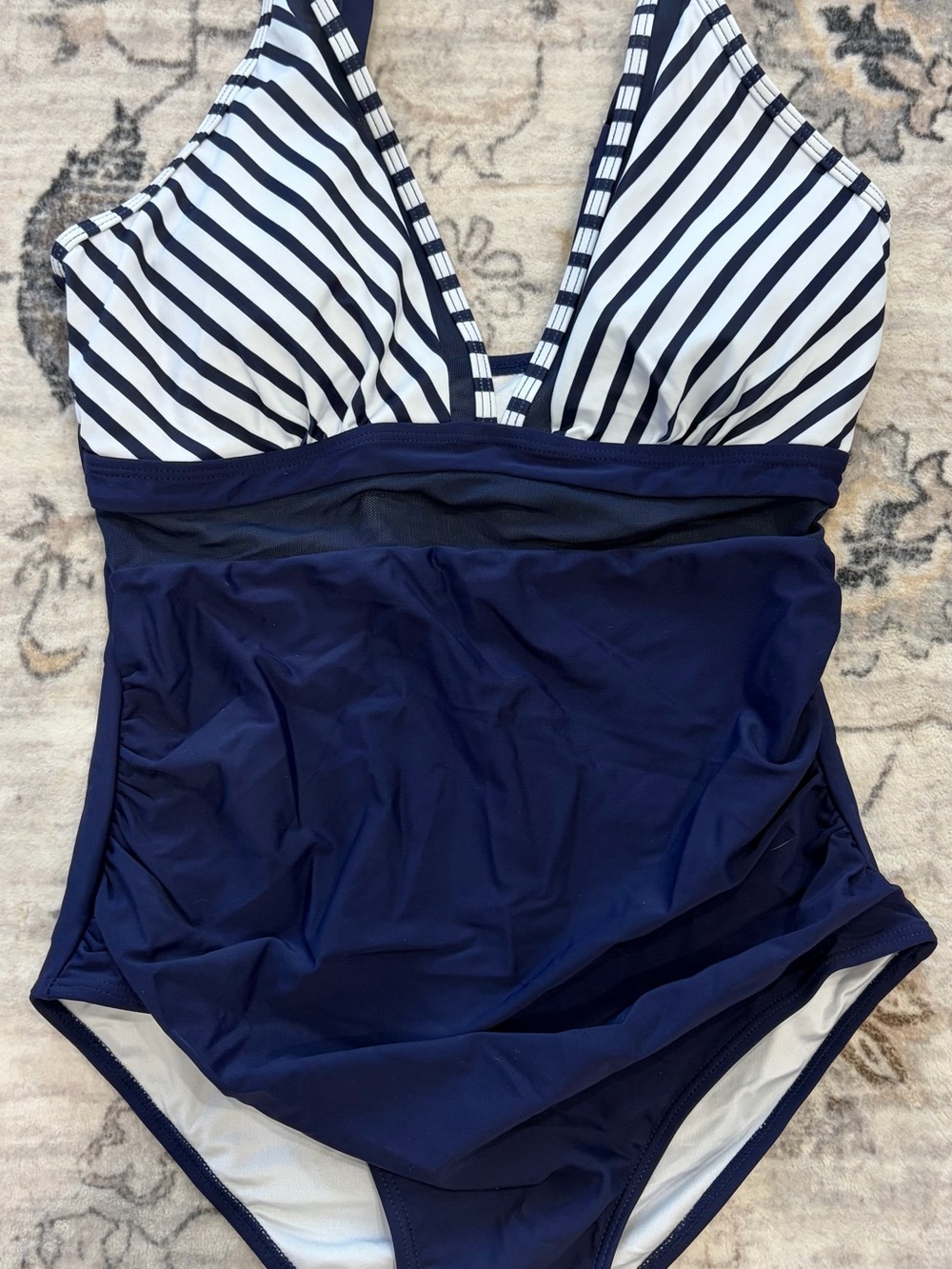 Kids Navy and White Striped One-Piece Swimsuit